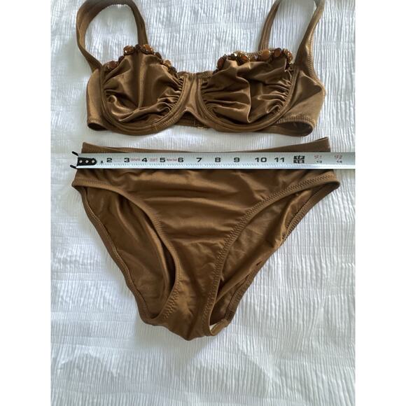 DKNY Brown Bikini Embellished Full Coverage Old Money Resort Beach Pool Size 10 - Picture 6 of 8